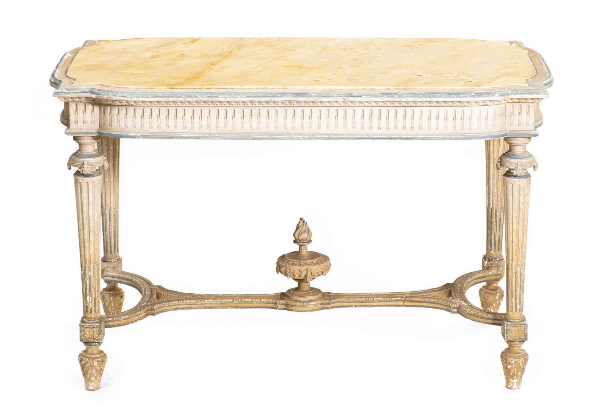 Table de chasse de style Louis XVI avec plateau de marbre jaune et bâti peint en [...]