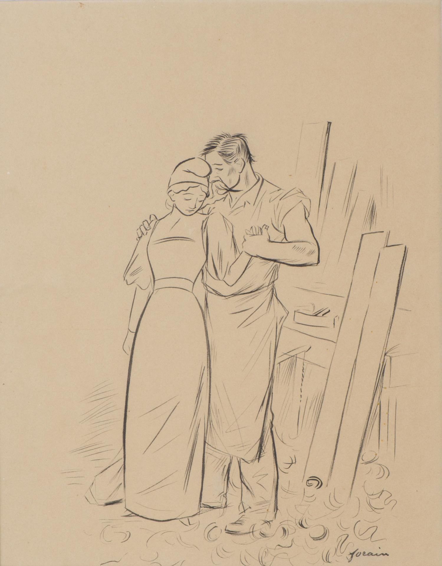 Jean-Louis Forain (1852-1931) "Reste, je t'en prie", dessin à l'encre noire, sbd. [...]