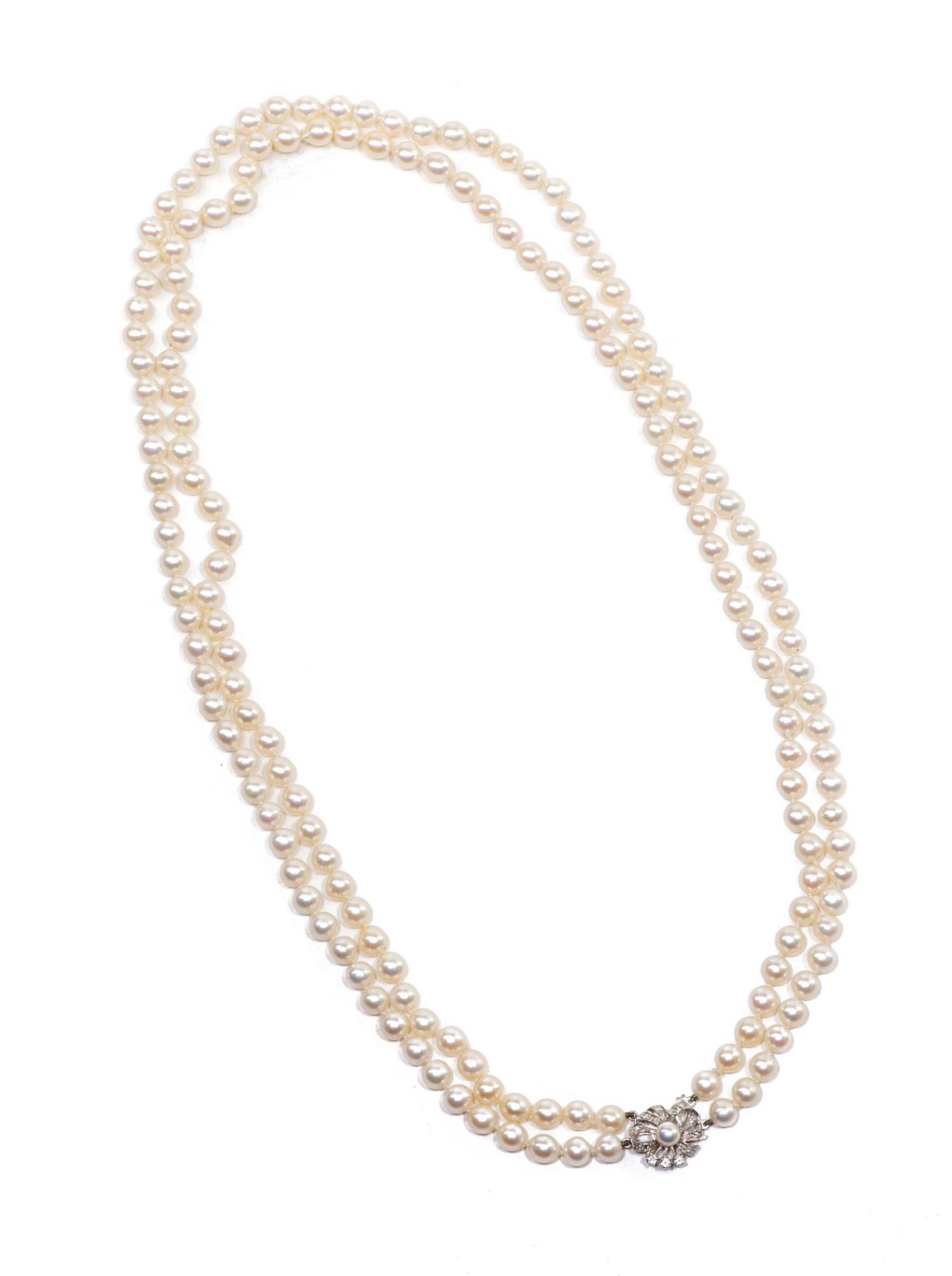 Collier de perles double rang avec fermoir en or jaune et or gris .585 avec une perle [...] - Bild 3 aus 3