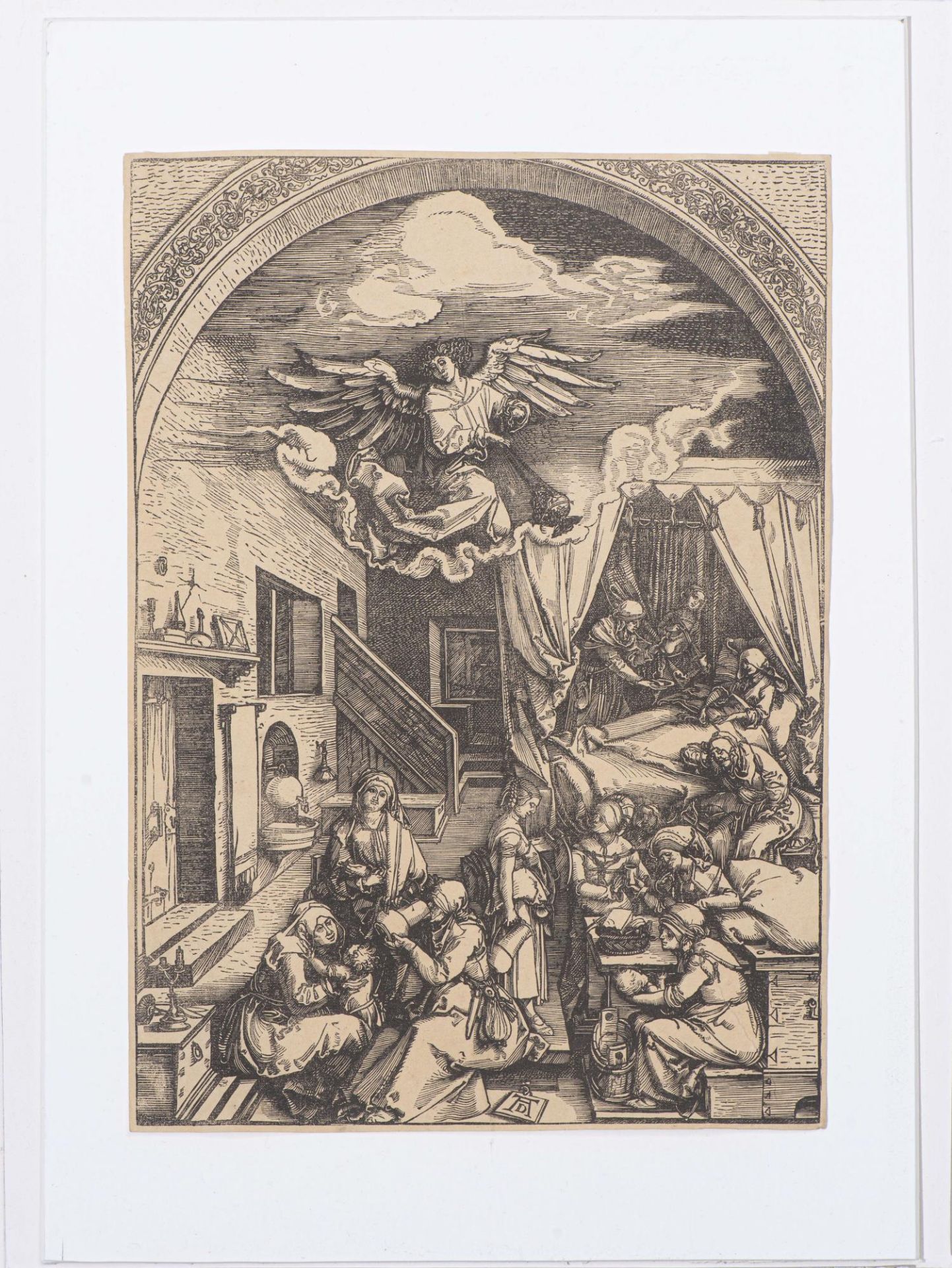 Albrecht Dürer (1471-1528), "La naissance de Marie" vers 1503. Gravure tirage [...] - Bild 2 aus 6