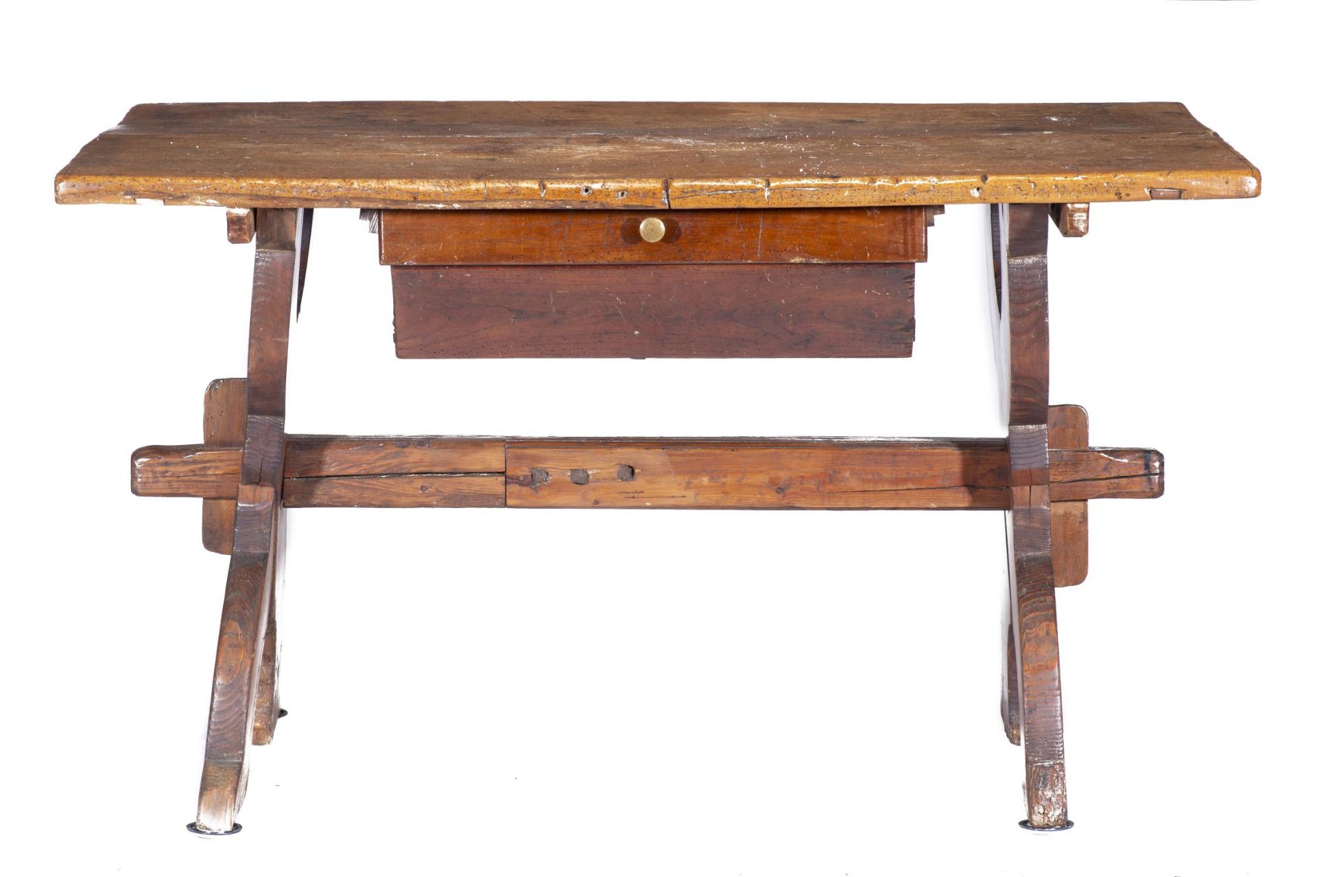 Table d'alpage ancienne à plateau rectangulaire en bois de fruitier avec grand [...]