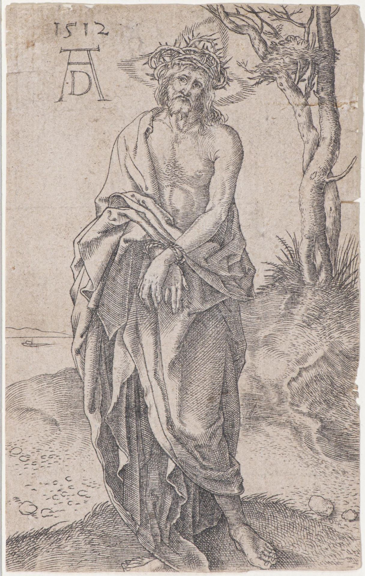 Albrecht Dürer (1471-1528), "L'Homme de douleur debout aux mains liées". Gravure, [...]