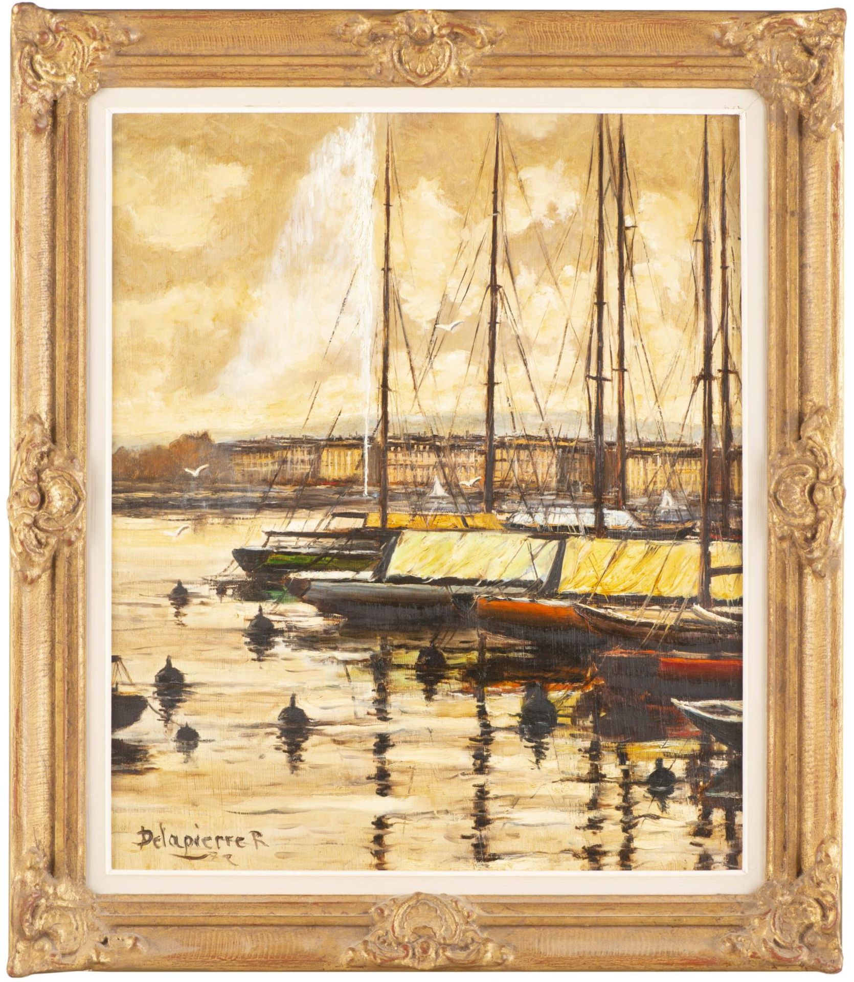 Roger Delapierre (né en 1935) "La rade et le Jet d'eau à Genève". Huile sur [...] - Bild 2 aus 4