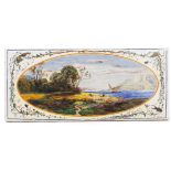 Auguste Louis VEILLON (1834-1890) "Bord de lac". Peinture sur une plaque de fourneau [...]