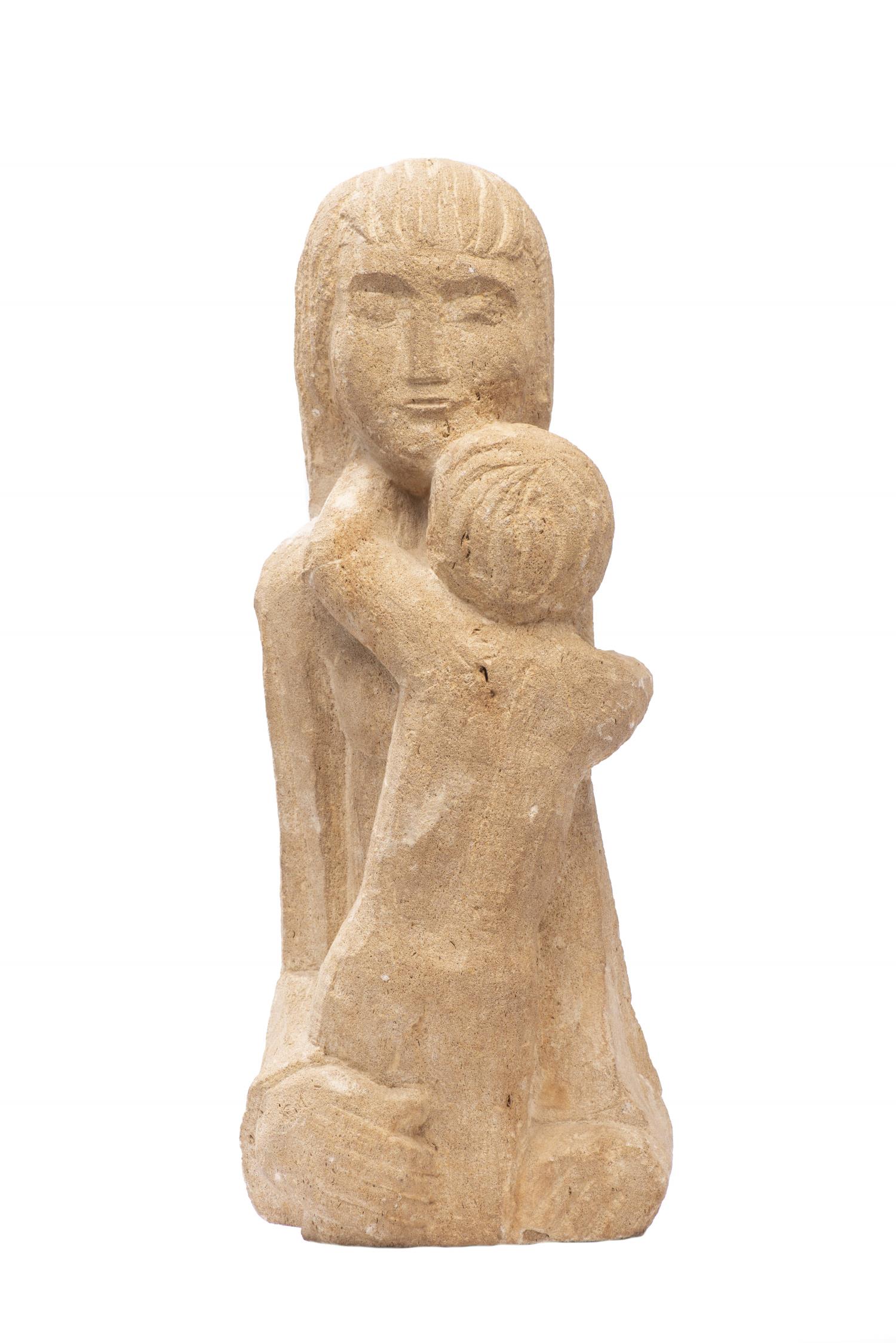 Charles-Martin HIRSCHY (1942) "Femme et enfant". Calcaire taillé signé sous la [...]