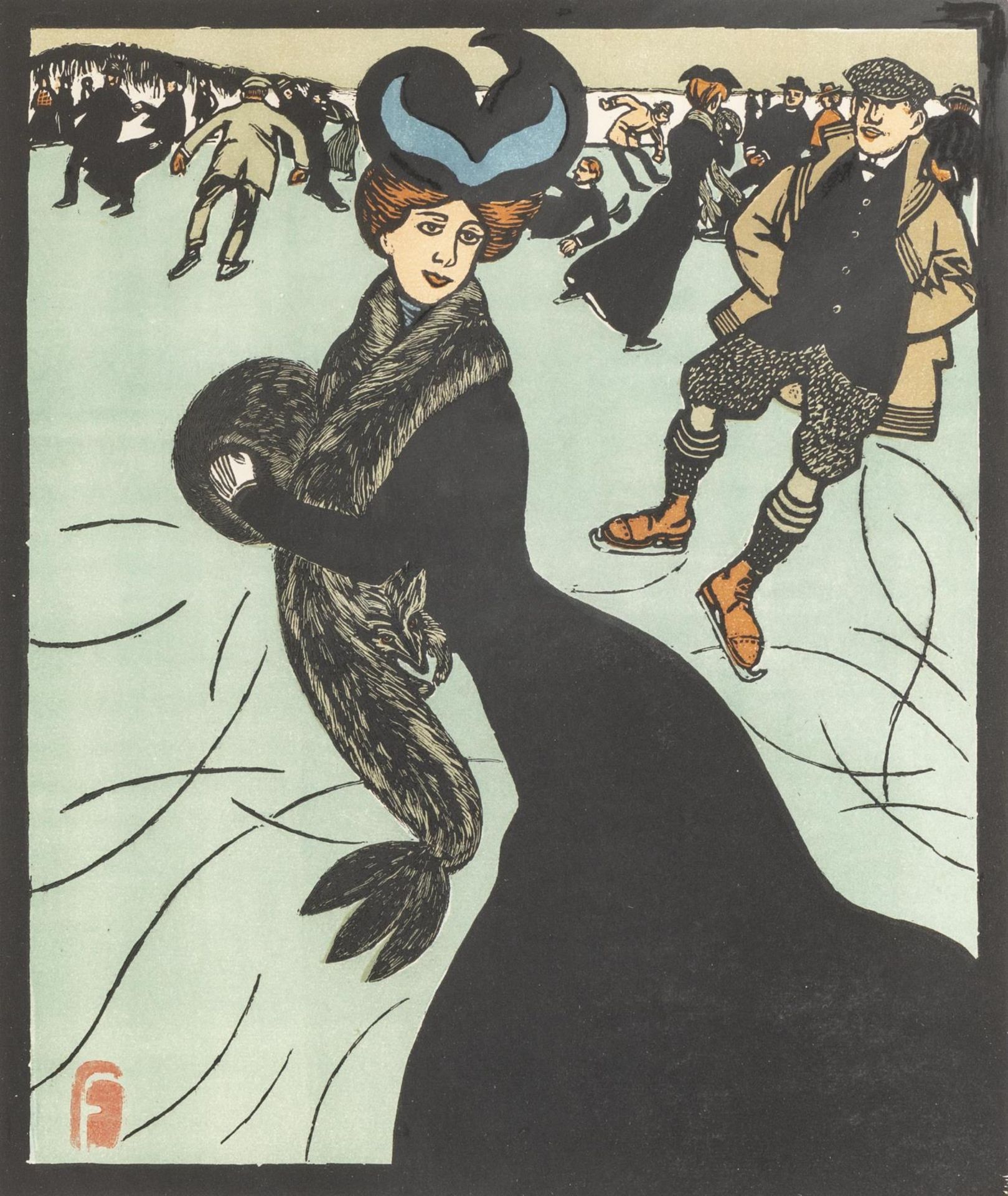 Henri Claudius Forestier (1875-1922) "Séance de patinage". Lithographie couleur [...]