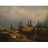 Anonyme XIXe "Scène de montagne". Huile sur toile ns. 22x27 cm - - Art suisse - [...]