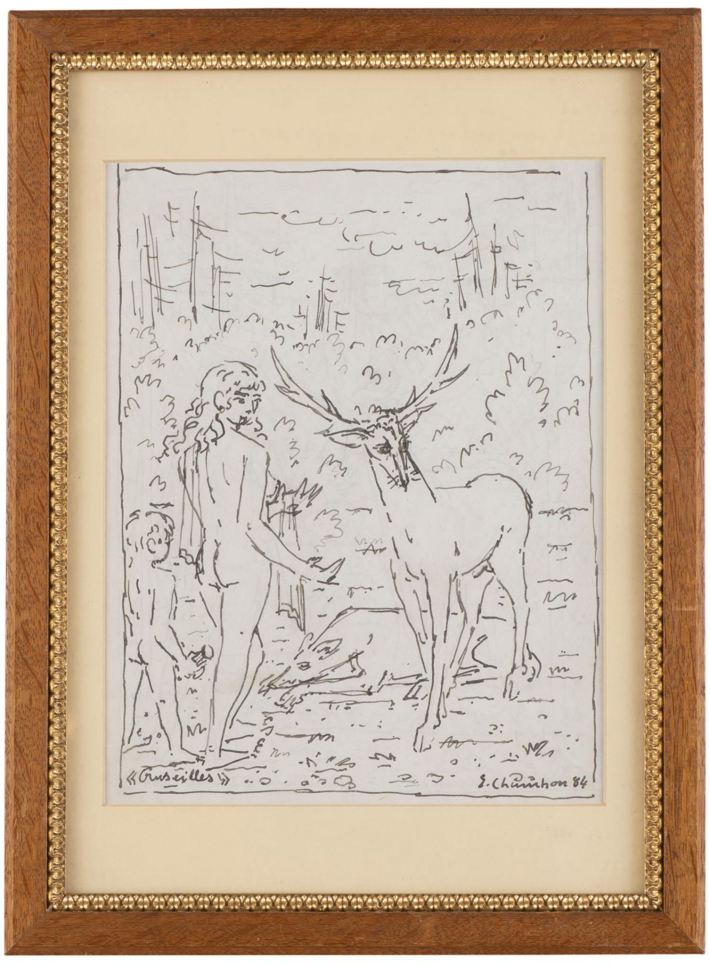 Emile François Chambon (1905-1993) "Rencontre avec un cerf - Cruseilles". Dessin à [...] - Bild 2 aus 5