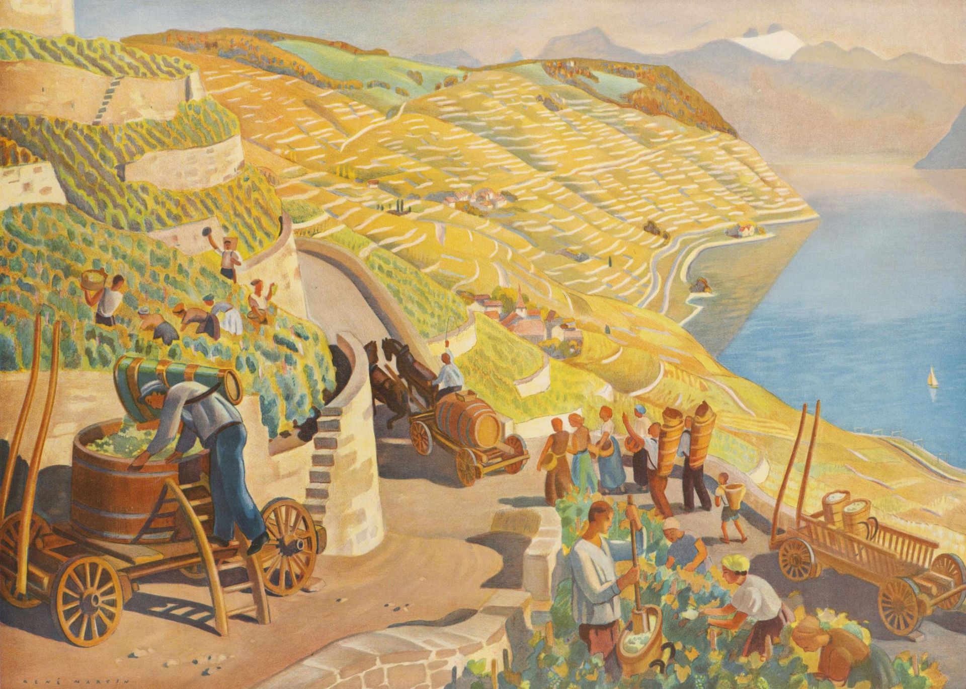 René Martin (1891-1977) "La Vendange à Lavaux". Affiche, sbg René Martin, n° 11 [...]