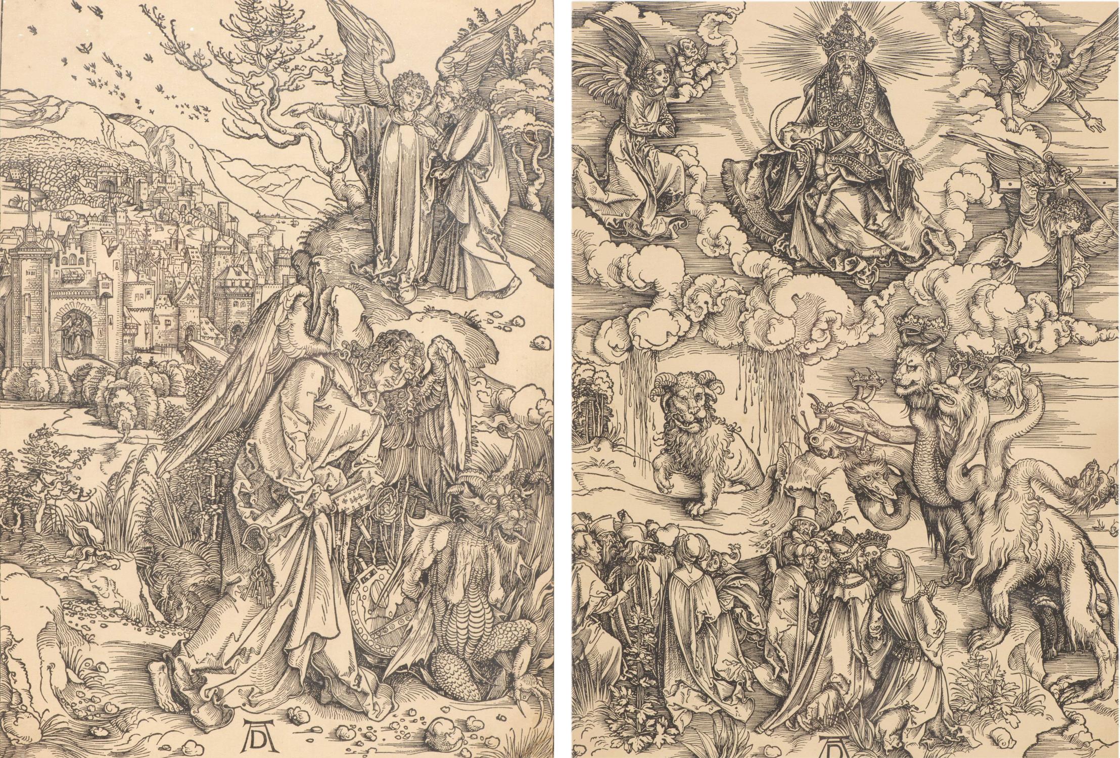 Albrecht Dürer (1471-1528), deux tirages tardifs sur papier brun : - "Le dragon à [...]