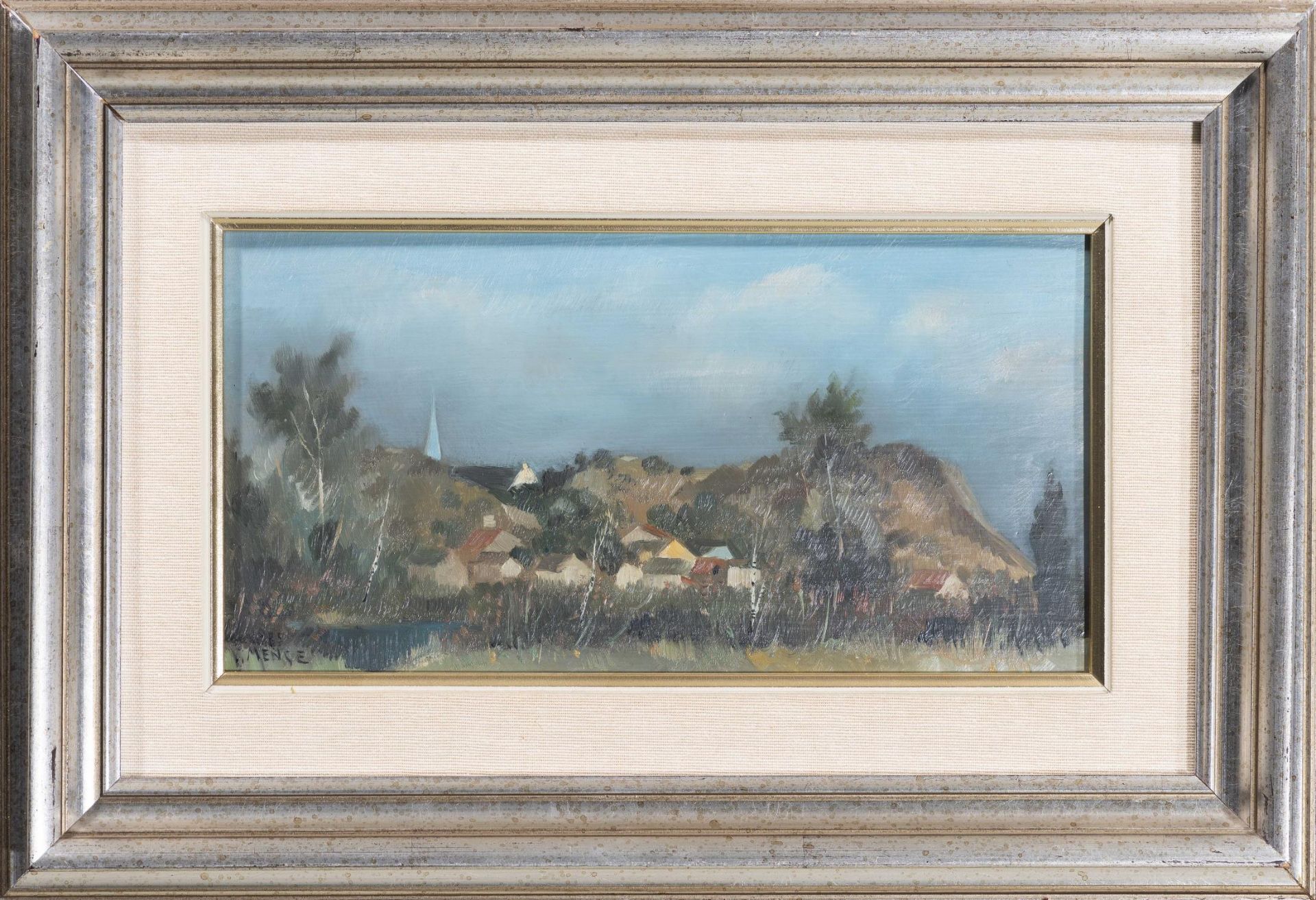 Charles Menge (1920-2009), "Vue d'un village". Huile sur panneau, sbg, dédicacé au [...] - Bild 2 aus 4