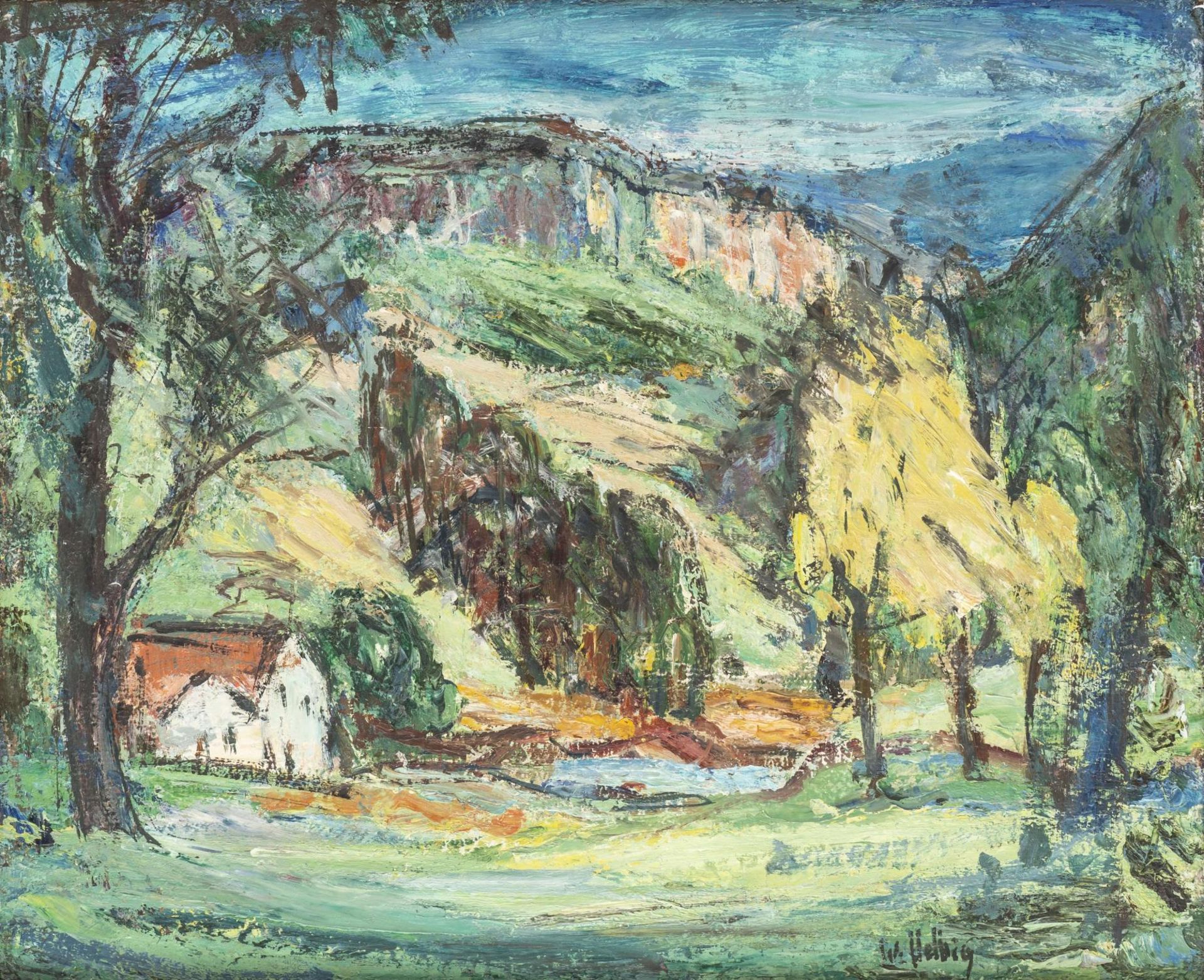 Walter Helbig (1878-1968) "Paysage du Jura". Huile sur toile sbd et daté 1944. 45x56 [...]