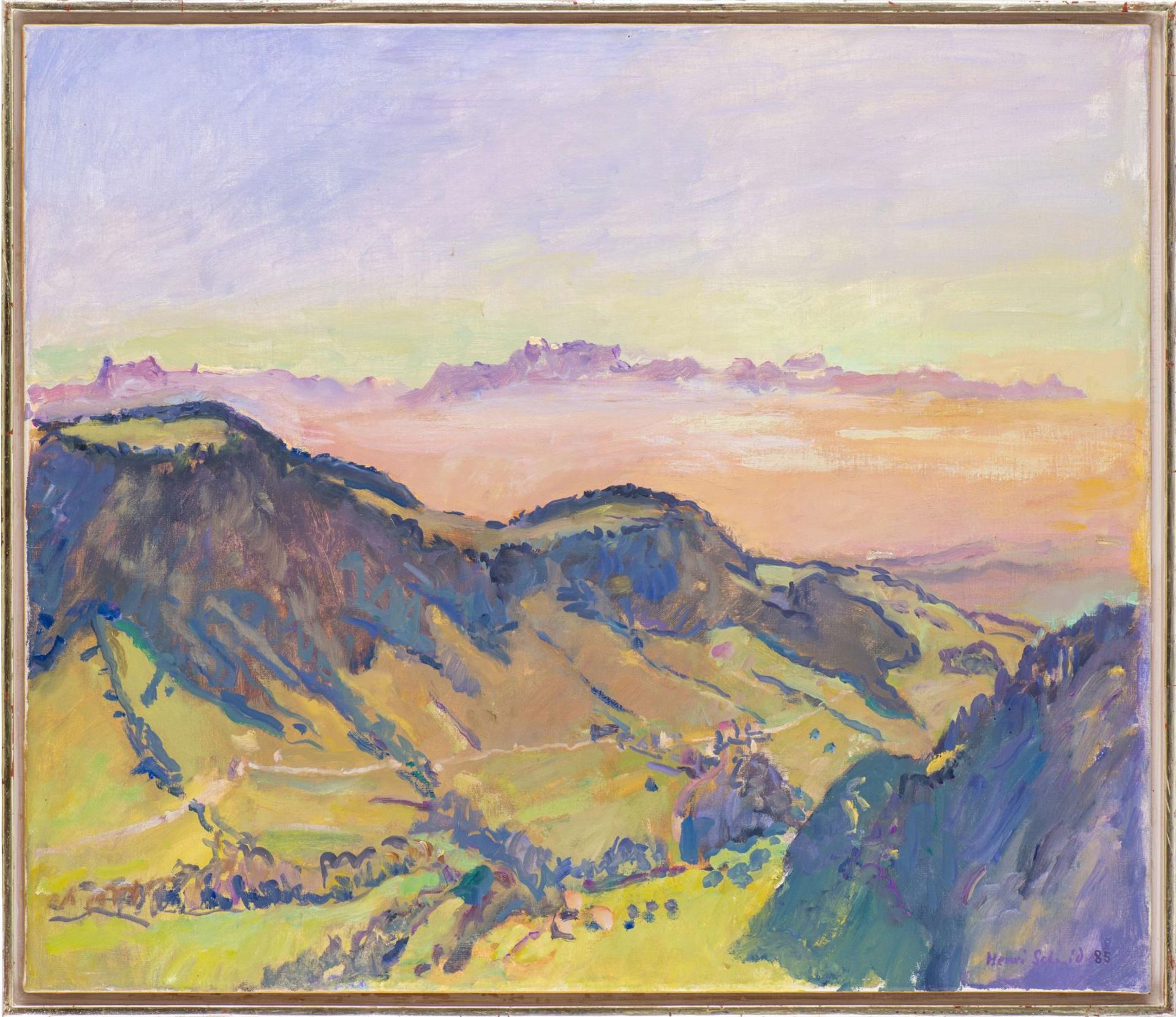 Henri Schmid (1924-2009) "Paysage de montagne". Huile sur toile sbd en mauve et daté [...] - Bild 2 aus 8