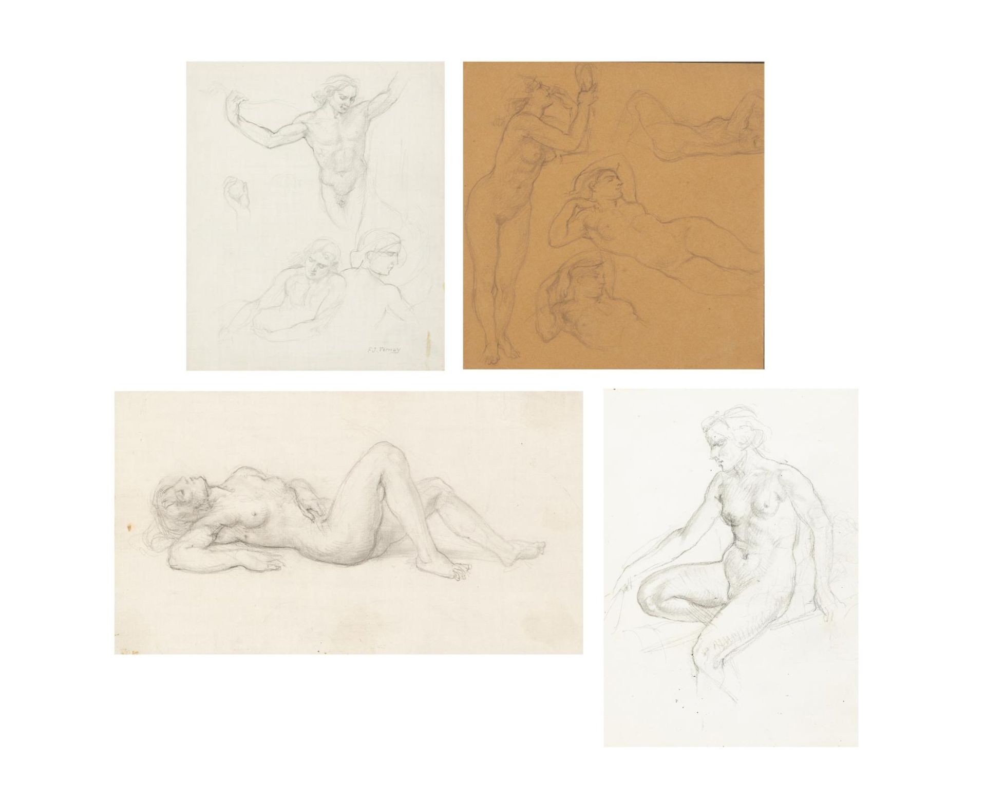 François Joseph VERNAY (1864-1950) "Etudes de Nu", 4 dessins à la mine de plomb. Un [...]