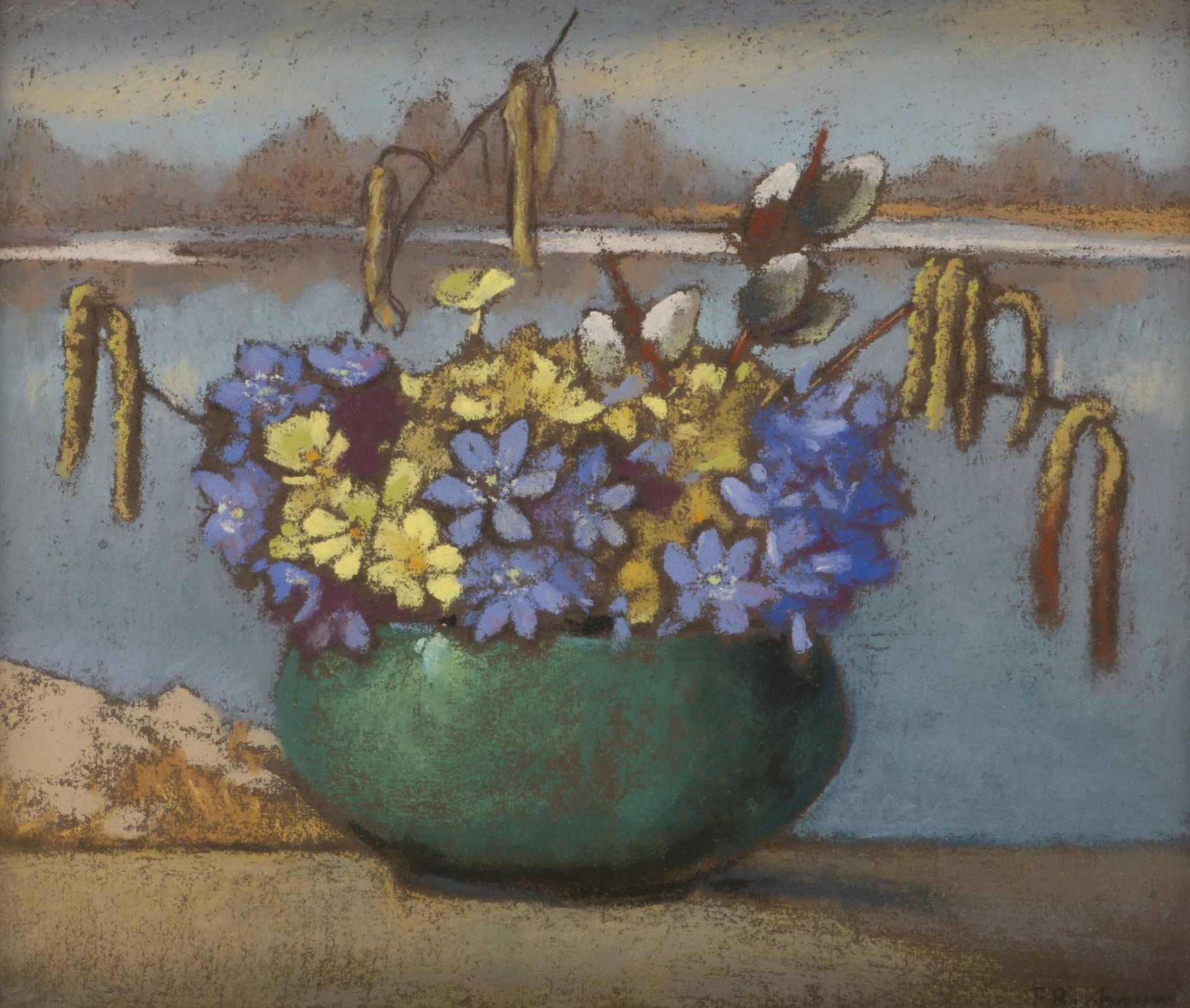 François Birbaum (1872-1947) "Arrangement de fleurs" . Pastel sur papier [...]