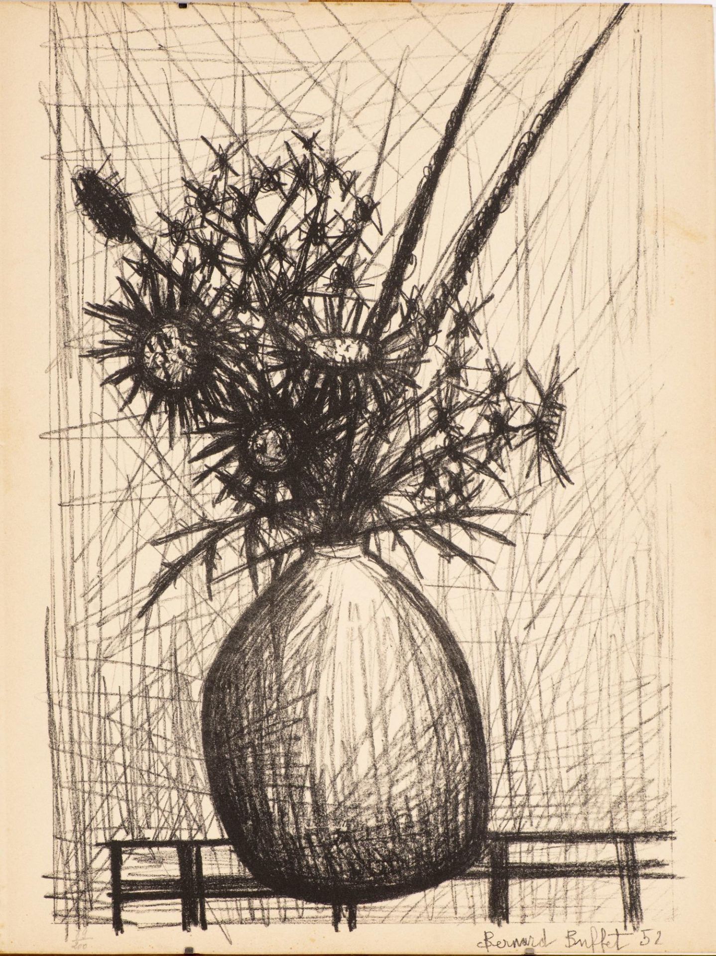 Bernard BUFFET (1928-1999), "Bouquet de fleurs". Lithographie sbd et datée 52. 50x38 [...]