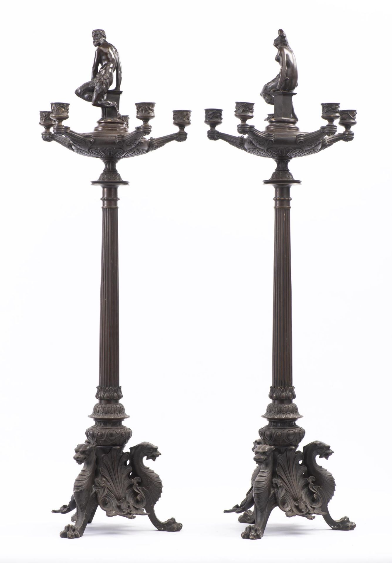 Paire de candélabres en bronze Nap. III, fût cannelé terminé par un piétement [...] - Image 5 of 12