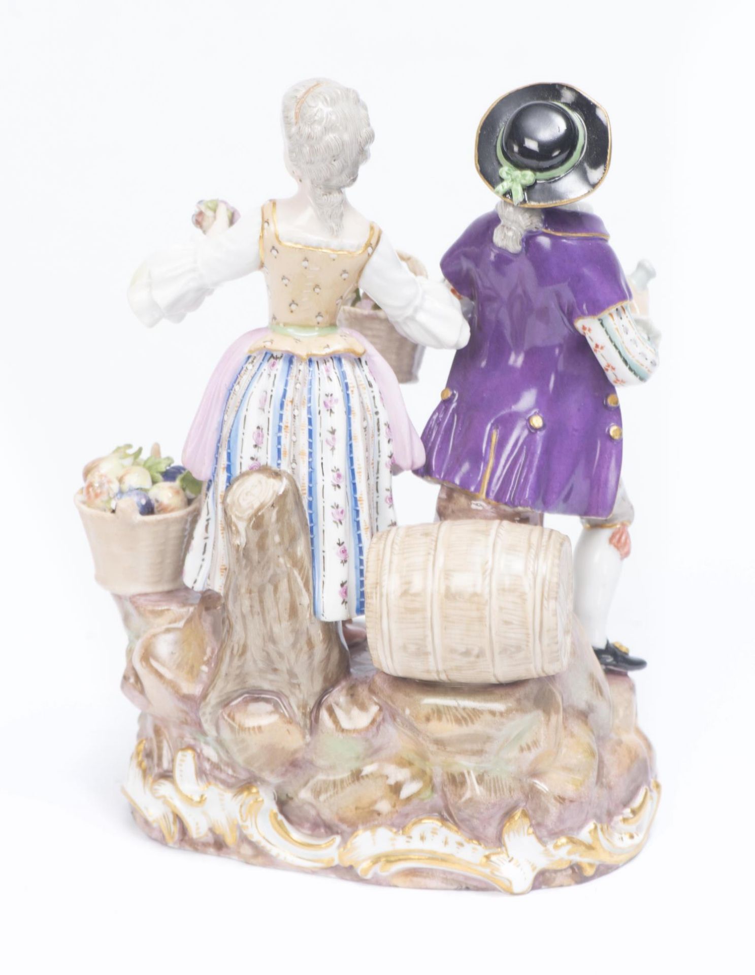 Porcelaine de Meissen, marchands de fleurs et de vin. Marque au R souligné, vers [...] - Image 3 of 8