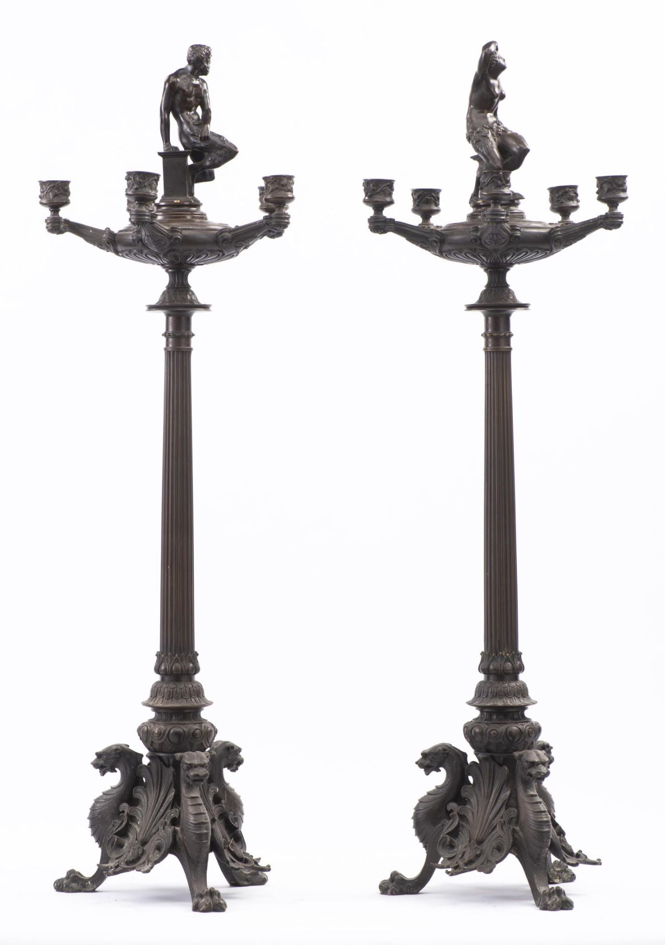 Paire de candélabres en bronze Nap. III, fût cannelé terminé par un piétement [...] - Image 7 of 12