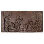 * Oak panel. A 17th century relief carved oak panel