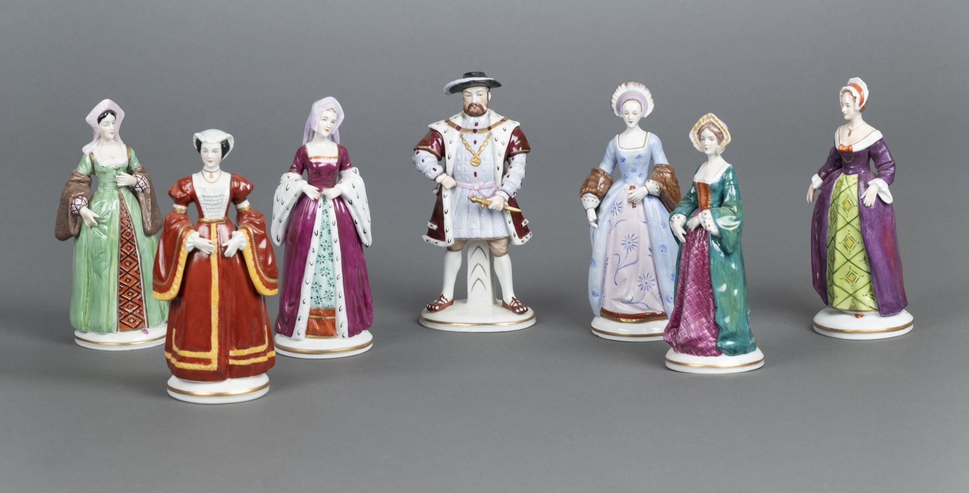 * Sitzendorf. Henry VIII and his 6 wives porcelain figures