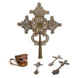 * Abyssinian Coptic cross. A 20th century brass processional cross and related items