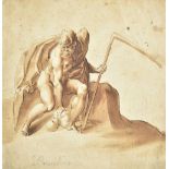 * Parmigianino (Girolamo 1503-1540). Saturn seated on a rock