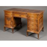 * Desk. A Continental walnut and figured walnut Rococo style kneehole desk, circa 1900