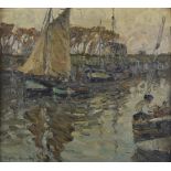 * Tupke-Grande (Helene, 1871-1946). Canal scene with sailing boats and trees