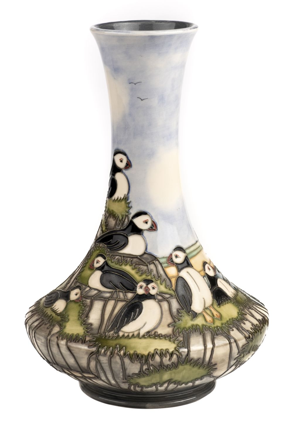 * Moorcroft. A Moorcroft pottery 'Puffin' pattern vase designed by Kerry Goodwin