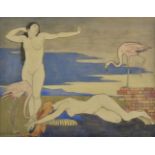* Emslie (Rosalie, 1891-1977). Female nudes and flamingos