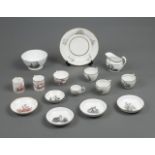 * Tea wares. A collection of English porcelain bat printed tea wares