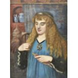 * Pre-Raphaelite School. Young woman winding thread, early 20th century
