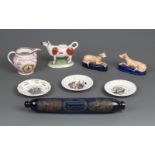 * Decorative ceramics. A mixed collection including a cow creamer