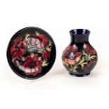 * Moorcoft. A Moorcroft pottery 'Amenome' pattern vase plus a dish