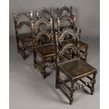 * Chairs. A set of six 19th century carved oak dining chairs