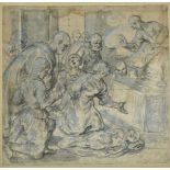 * Corenzio (Belisario, 1560-1643). Group of figures lamenting a dead child before an altar