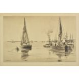 * Platt (Charles, Adam, 1861-1933). Boats on East River, New York, drypoint etching