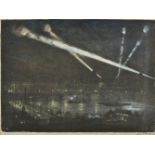 * Wood (William Thomas, 1877-1958). Searchlights over London, 1915, colour lithograph