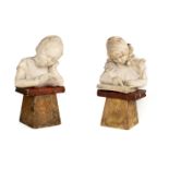 * Alabaster sculptures. A 1920s carved figure of a girl reading