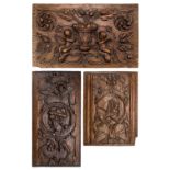 * Oak panels. Three carved oak panels, probably 17th century