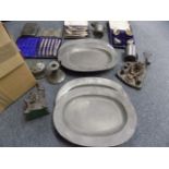 * Metal wares. A mixed collection including 18th century pewter plates