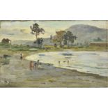 * New Zealand. Babbage (Herbert Ivan, 1875-1916). New Zealand landscape with Maori children bathing