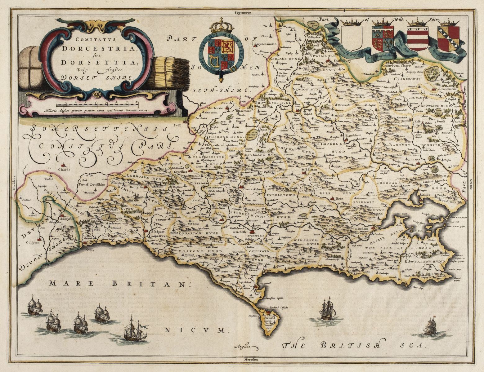 Dorset. Blaeu (Johannes), Comitatus Dorcestria sive Dorsettia; vulgo Anglice Dorset Shire, 1660