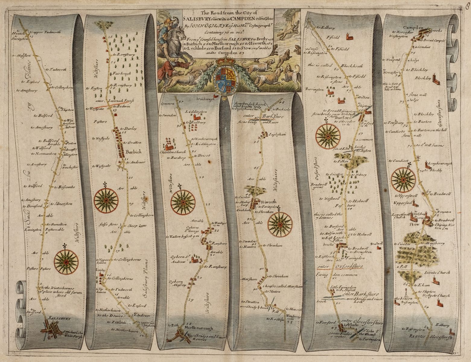 Ogilby (John). The Road from the City of Salisbury Com Wilts. to Campden com Gloc, circa 1698