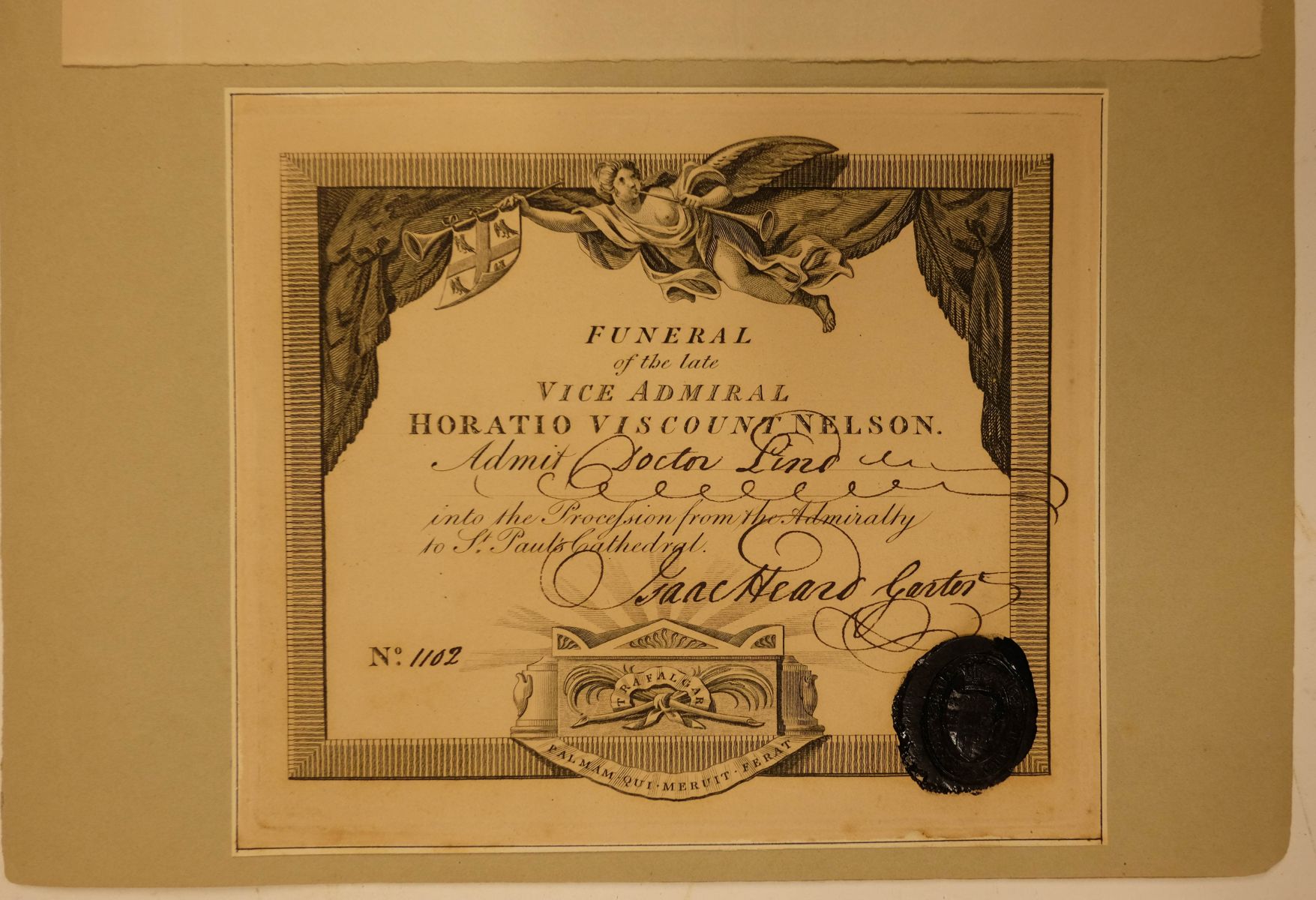* Nelson (Horatio, 1st Viscount Nelson, 1758-1805). Ticket for Funeral Procession, 1806 - Bild 3 aus 6