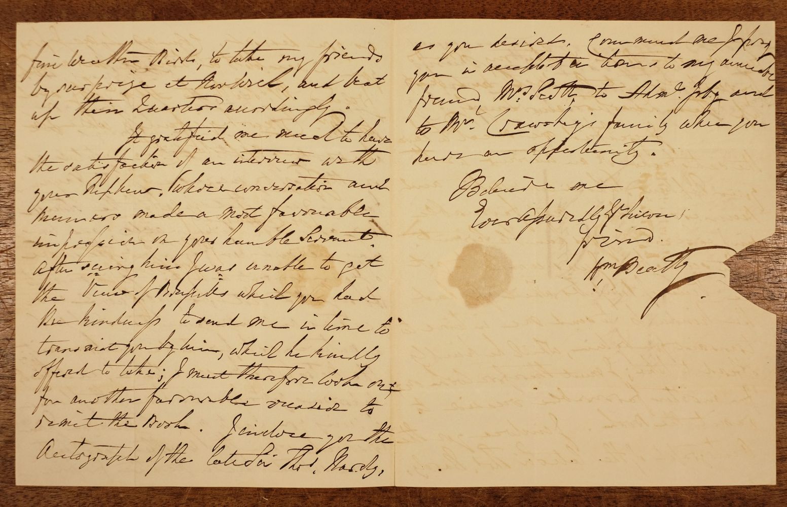 * Beatty (Sir William, 1773-1842). Autograph letter to Page Nicol Scott, 1840 - Image 3 of 4