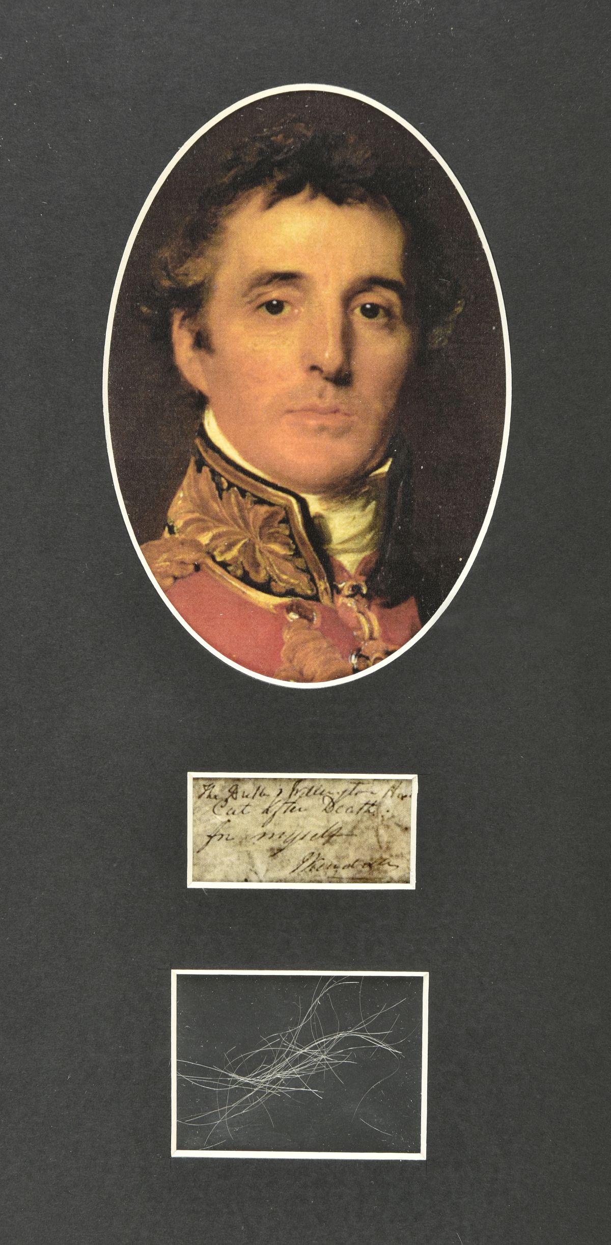 * Hair Jewellery - Duke of Wellington (1769-1852). A small selection of strands of hair