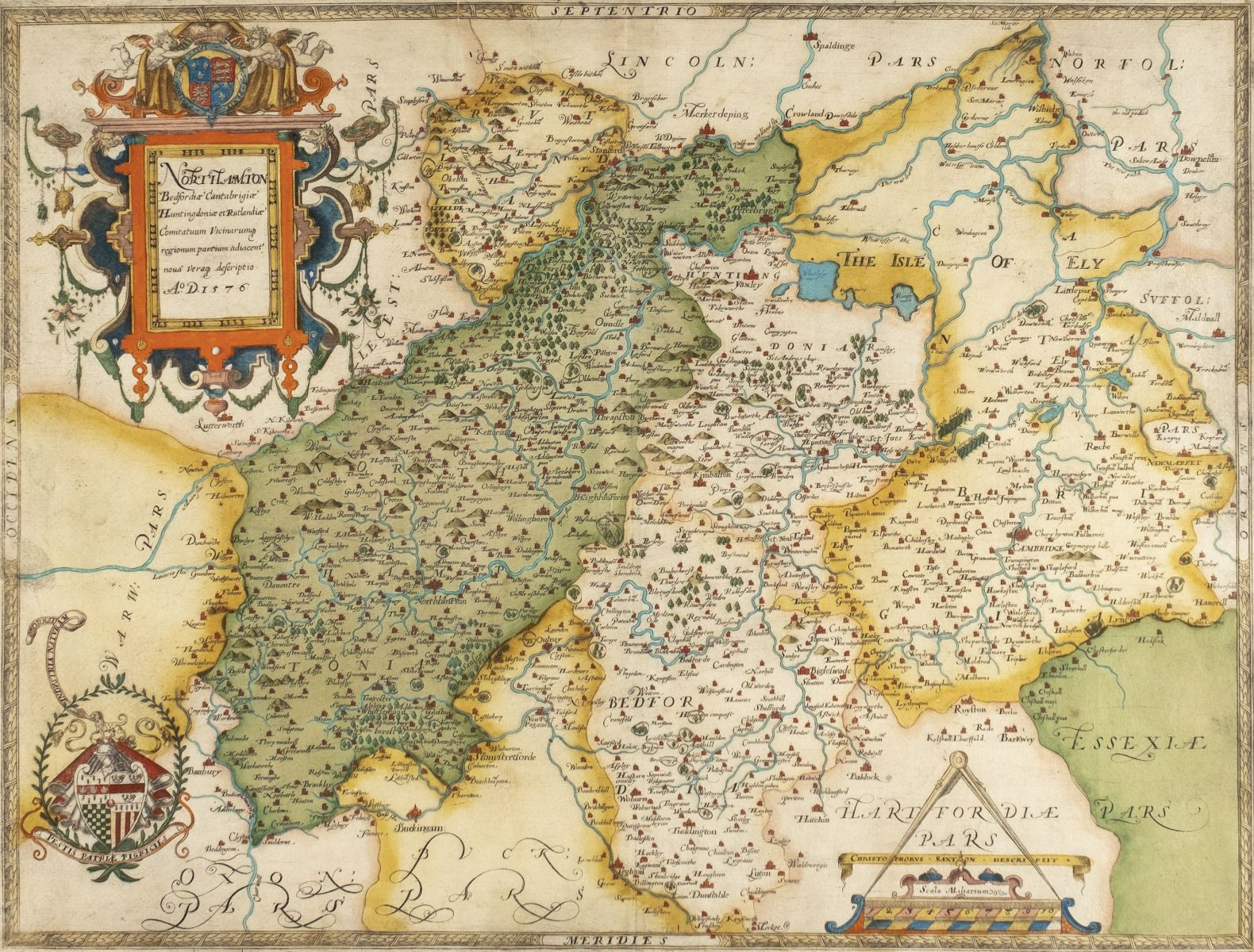 * Northamptonshire & Surrounding Counties. Saxton (Christopher), Northamton, Bedfordiae..., 1579