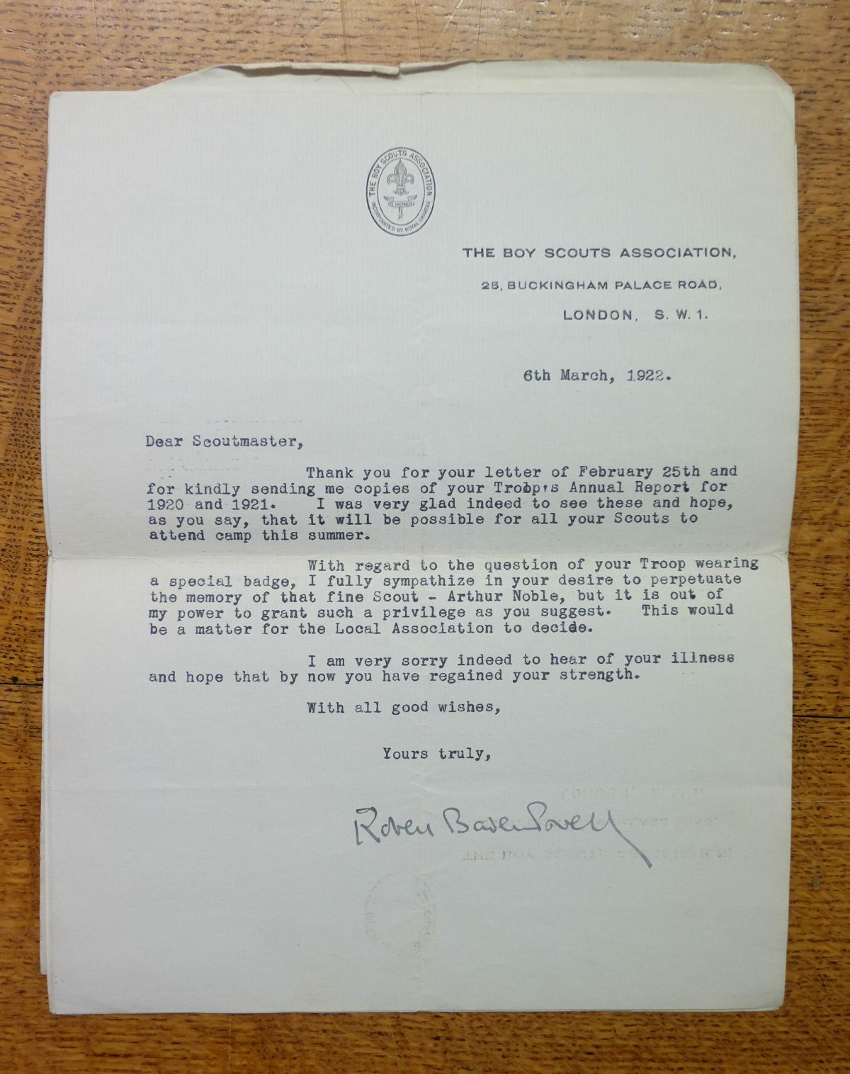 * Baden-Powell (Robert, 1857-1941). 5 Typed Letters Signed, 1920-25 - Image 3 of 8